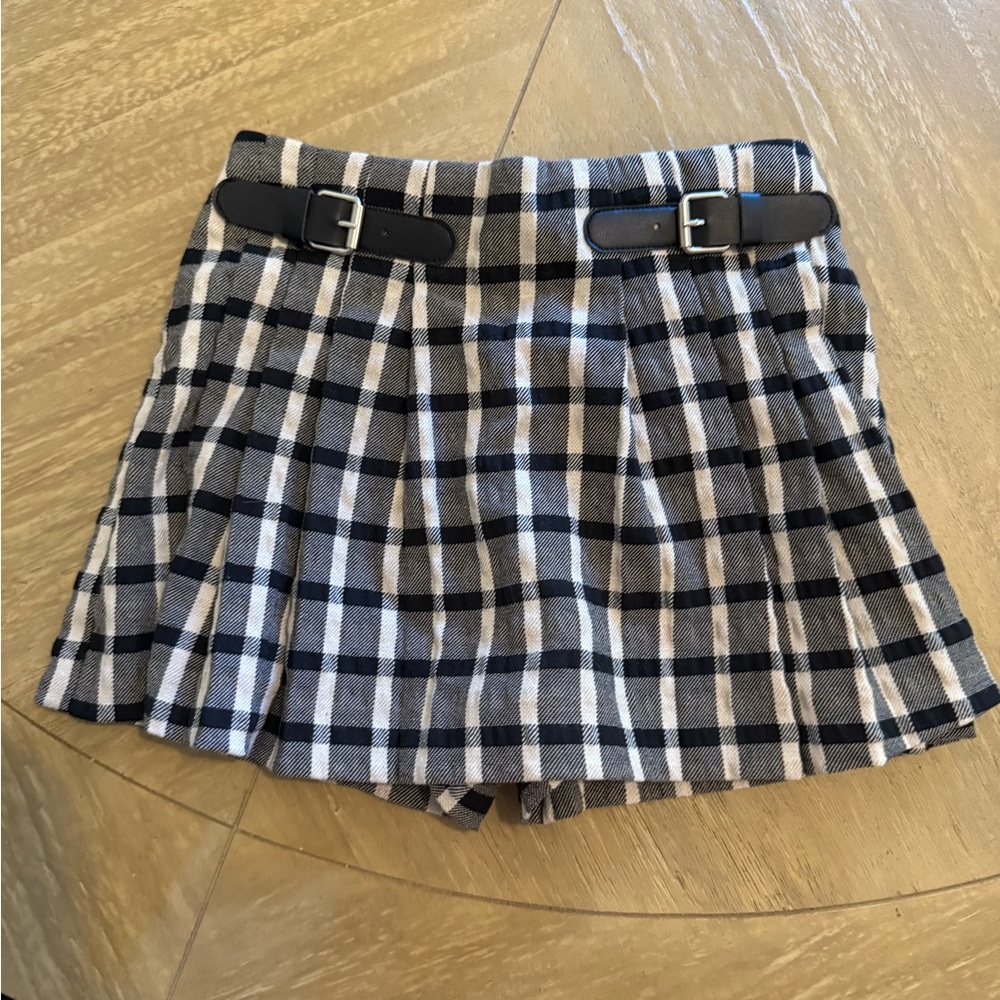 Zara Black and White Plaid Skort with Buckle Details